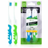 2 pack portable travel toothbrush kit - folding & collapsible w/ built-in cover for hiking, camping, and traveling (soft bristles) blue-green logo