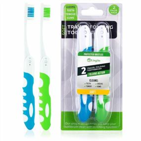 img 4 attached to 2 Pack Portable Travel Toothbrush Kit - Folding & Collapsible W/ Built-In Cover For Hiking, Camping, And Traveling (Soft Bristles) Blue-Green