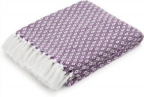 img 3 attached to Cozy Up With Americanflat'S 100% Cotton Throw Blanket For Couch- Perfect For All Seasons! Purple And White Diamond Pattern Adds A Touch Of Elegance To Your Indoor Or Outdoor Décor