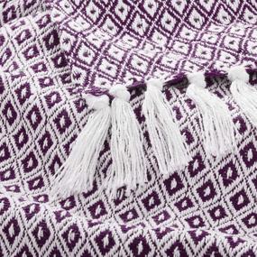 img 2 attached to Cozy Up With Americanflat'S 100% Cotton Throw Blanket For Couch- Perfect For All Seasons! Purple And White Diamond Pattern Adds A Touch Of Elegance To Your Indoor Or Outdoor Décor