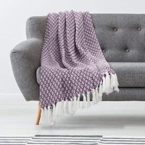 img 1 attached to Cozy Up With Americanflat'S 100% Cotton Throw Blanket For Couch- Perfect For All Seasons! Purple And White Diamond Pattern Adds A Touch Of Elegance To Your Indoor Or Outdoor Décor