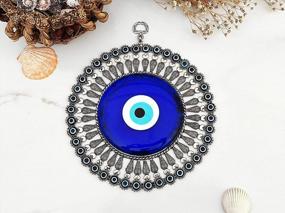 img 1 attached to Erbulus Large Glass Turkish Blue Evil Eye Wall Hanging Ornament With Little Hearts – Turkish Nazar Bead - Home Protection Charm With Hamsa Keychain - Wall Decor Amulet In A Box (X-Large)