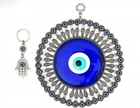 img 4 attached to Erbulus Large Glass Turkish Blue Evil Eye Wall Hanging Ornament With Little Hearts – Turkish Nazar Bead - Home Protection Charm With Hamsa Keychain - Wall Decor Amulet In A Box (X-Large)