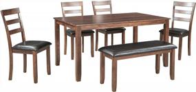 img 3 attached to Обеденный набор Merax из 6 предметов, деревянный кухонный стол, скамья, 4 мягких стула, подушка из искусственной кожи, семейная мебель для 6 человек, коричневый