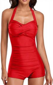 img 4 attached to Elegant Inspired Ruched Monokini Boy-Leg One Piece Swimsuit By EBuddy