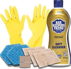 img 4 attached to 🧽 Ultimate Stainless Steel Cleaner & Cooktop Cleaner Bundle: Bar Keeper Soft Cleanser, Non-Scratch Scrub, Gloves, Sponge, Cleaning Guide (8-Pack) – Ideal for Pan, Sink, Rust Stain, Cookware