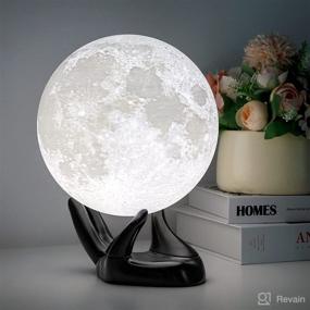 img 4 attached to 🌕 BRIGHTWORLD Moon Lamp 5.9 inch - 3D Printed Night Light for Kids, USB Rechargeable & Touch Control - Perfect Gift for Girls, Boys, and Women - Adjustable Brightness - Warm & Cool White Color (Black Hand Stand)