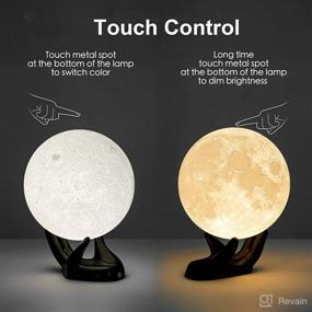 img 1 attached to 🌕 BRIGHTWORLD Moon Lamp 5.9 inch - 3D Printed Night Light for Kids, USB Rechargeable & Touch Control - Perfect Gift for Girls, Boys, and Women - Adjustable Brightness - Warm & Cool White Color (Black Hand Stand)