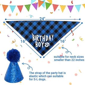 img 3 attached to FLYSTAR Dog Birthday Bandana with Hat and Number - Plaid Cute Dog Bandana for Small Medium Dogs Boy - Blue Triangle Scarf Bibis Party Dog Outfits