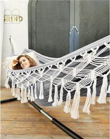 img 2 attached to 450Lbs Capacity Anyoo Garden Cotton Hammock - Portable, Durable & Elegant With Tassels And Travel Bag For Indoor/Outdoor Use