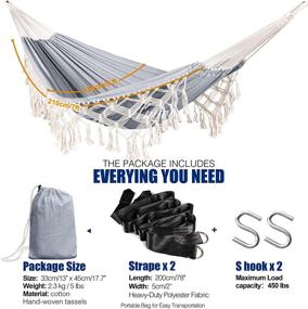 img 3 attached to 450Lbs Capacity Anyoo Garden Cotton Hammock - Portable, Durable & Elegant With Tassels And Travel Bag For Indoor/Outdoor Use