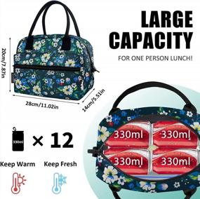 img 3 attached to Стильные и прочные водонепроницаемые сумки для обеда для женщин с передним и задним карманами - цветочный дизайн и теплоизоляция для повседневного использования