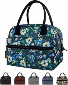 img 4 attached to Стильные и прочные водонепроницаемые сумки для обеда для женщин с передним и задним карманами - цветочный дизайн и теплоизоляция для повседневного использования