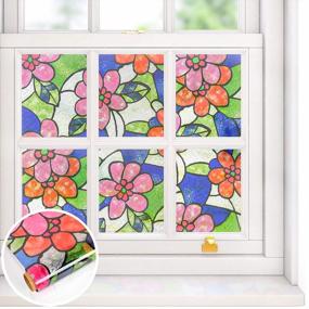 img 4 attached to Transform Your Windows With VEELIKE Blooming Flower Privacy Film - Static Cling Decorative Stickers For Sun Blocking And Heat Insulation - 15.7X118 Inches