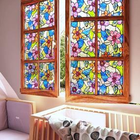 img 1 attached to Transform Your Windows With VEELIKE Blooming Flower Privacy Film - Static Cling Decorative Stickers For Sun Blocking And Heat Insulation - 15.7X118 Inches