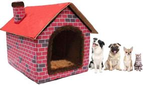 img 3 attached to Ushang Pet Luxury Indoor Dog House for Medium & Large Dogs | Cozy Red Brick Warmth with Soft Pillow | Size L 26 x 24 x 22 inch