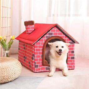 img 2 attached to Ushang Pet Luxury Indoor Dog House for Medium & Large Dogs | Cozy Red Brick Warmth with Soft Pillow | Size L 26 x 24 x 22 inch