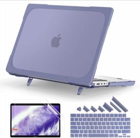 img 4 attached to 2021 Новый корпус для MacBook Pro 14 дюймов - сверхпрочный защитный пластиковый жесткий корпус Batianda со складной подставкой, крышкой клавиатуры и защитной пленкой для экрана (модель A2442, лавандово-серый)