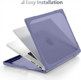 img 2 attached to 2021 Новый корпус для MacBook Pro 14 дюймов - сверхпрочный защитный пластиковый жесткий корпус Batianda со складной подставкой, крышкой клавиатуры и защитной пленкой для экрана (модель A2442, лавандово-серый)