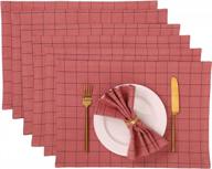 folkulture placemats set of 6, 13x19in place mats for dining table decor, modern boho woven checks table mats for farmhouse home decorations 100% cotton red logo
