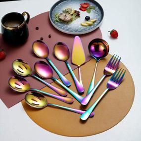 img 3 attached to Serve In Color With Rainbow 10-Piece Stainless Steel Flatware Set - Includes Essential Utensils For Any Meal