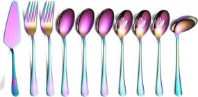 img 4 attached to Serve In Color With Rainbow 10-Piece Stainless Steel Flatware Set - Includes Essential Utensils For Any Meal