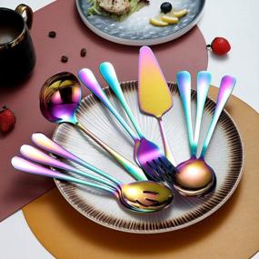 img 2 attached to Serve In Color With Rainbow 10-Piece Stainless Steel Flatware Set - Includes Essential Utensils For Any Meal