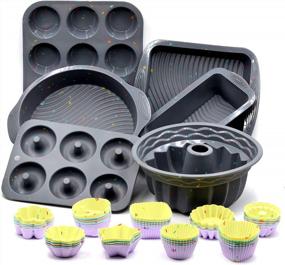 img 4 attached to 51PCS Silicone Bakeware Set Silicone Cake Molds Set For Baking, Including Baking Pan, Cake Mold, Cake Pan, Toast Mold, Muffin Pan, Donut Pan, And Cupcake Mold Silicone Baking Cups Set
