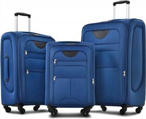 img 4 attached to Lightweight Merax Softside Luggage Set With Spinner Wheels - 3 Piece Softshell Suitcase Set In Blue - Includes 22 Inch, 26 Inch, And 30 Inch Cases