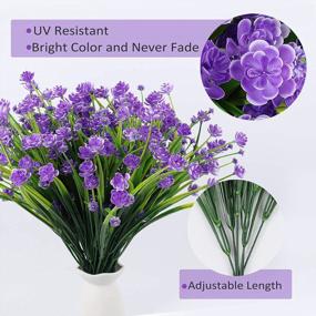 img 2 attached to Purple UV Resistant Artificial Outdoor Flowers Bulk - 8 Bundles For Decoration By RECUTMS