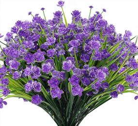 img 4 attached to Purple UV Resistant Artificial Outdoor Flowers Bulk - 8 Bundles For Decoration By RECUTMS