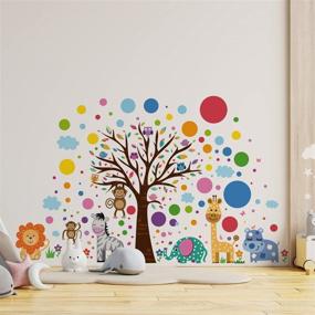 img 4 attached to 🐾 WALPLUS Animal Wall Stickers for Kids: Happy London Zoo, Colourful Circles, Removable Self-Adhesive Peel and Stick Wall Mural Art for Nursery, Baby, Children Room, Classroom, Playroom Decoration