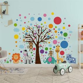 img 3 attached to 🐾 WALPLUS Animal Wall Stickers for Kids: Happy London Zoo, Colourful Circles, Removable Self-Adhesive Peel and Stick Wall Mural Art for Nursery, Baby, Children Room, Classroom, Playroom Decoration