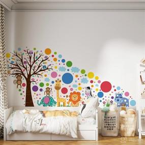 img 2 attached to 🐾 WALPLUS Animal Wall Stickers for Kids: Happy London Zoo, Colourful Circles, Removable Self-Adhesive Peel and Stick Wall Mural Art for Nursery, Baby, Children Room, Classroom, Playroom Decoration