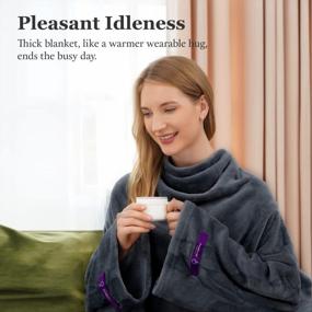 img 2 attached to Warm And Cozy Winthome Wearable Blanket With Sleeves: Ideal For Adults, Available In Grey (55.1"X78.7")