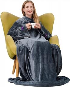 img 4 attached to Warm And Cozy Winthome Wearable Blanket With Sleeves: Ideal For Adults, Available In Grey (55.1"X78.7")