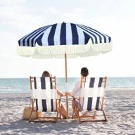 ammsun 7,5-футовый сверхпрочный пляжный зонт с кисточкой с бахромой ветрозащитный upf 50+ блоки уф-излучения белый пляжный зонт в стиле бохо коммерческого класса с вентиляционным отверстием деревянный столб премиум-класса и сумка для переноски (полосатая синяя и белая кисточка) логотип