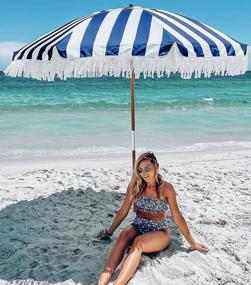 img 3 attached to AMMSUN 7.5Ft Heavy Duty Beach Umbrella With Fringe Tassel Windproof UPF 50+ Blocks UV Commercial Grade White Boho Beach Umbrella With Air Vent Premium Wood Pole & Carry Bag (Stripe Blue & White Tassel）