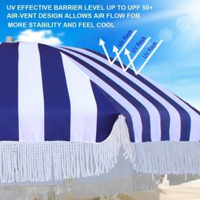 img 2 attached to AMMSUN 7.5Ft Heavy Duty Beach Umbrella With Fringe Tassel Windproof UPF 50+ Blocks UV Commercial Grade White Boho Beach Umbrella With Air Vent Premium Wood Pole & Carry Bag (Stripe Blue & White Tassel）