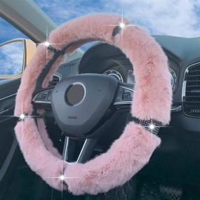 img 2 attached to 🚗 RANXIZY Fluffy Steering Wheel Cover: Warmth and Glamour for Your Car Interior - Pink, 15 Inch Universal Fit