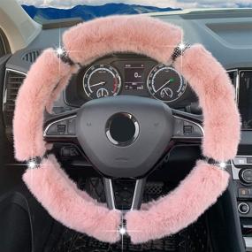 img 3 attached to 🚗 RANXIZY Fluffy Steering Wheel Cover: Warmth and Glamour for Your Car Interior - Pink, 15 Inch Universal Fit