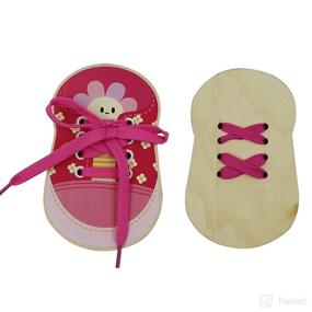 img 2 attached to (Set of 2) Wooden Lacing Shoe Toy: Learn to Tie Shoelaces, Fine Motor Skills Threading Toy Board Game for Kids A