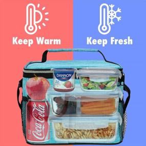 img 3 attached to OPUX Insulated Lunch Box For Men Women, Leakproof Thermal Lunch Bag Cooler Work Office School, Soft Reusable Lunch Tote Shoulder Strap, Adult Kid Lunch Pail, 14 Cans, Turquoise Blue