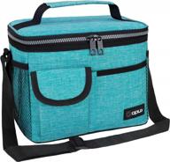 opux insulated lunch box for men women, leakproof thermal lunch bag cooler work office school, soft reusable lunch tote shoulder strap, adult kid lunch pail, 14 cans, turquoise blue logo