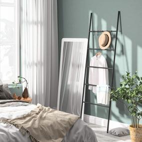 img 2 attached to HOOBRO 5-Tier Wall Leaning Ladder Rack With Hooks, 22.8" Wide Blanket Holder For Bathroom Decor, BK62CJ01