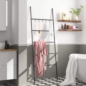 img 3 attached to HOOBRO 5-Tier Wall Leaning Ladder Rack With Hooks, 22.8" Wide Blanket Holder For Bathroom Decor, BK62CJ01