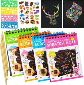 img 4 attached to 🌈 YUKKLY Scratch Art Notebooks: Rainbow Mini Notes with Styluses, Stencils, and Stickers