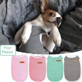 img 3 attached to 🐶 Yikeyo 4 Pack Striped Dog Shirts for Small Dogs Girl Boy Chihuahua Yorkies Bulldog Pet Outfits Female Male Apparel (X-Small, Red Black Green Pink)