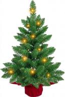 24-inch pre-lit artificial mini christmas tree with 35 lights and linen base - ideal for tabletop holiday decoration and xmas home décor in a cloth bag logo