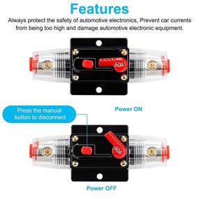 img 2 attached to ⚡ High Current 60 Amp 12V-24V DC Fuse Holder for Car Audio Marine Boat Stereo - Manual Reset, Audio Circuit Breaker with Wire Lugs and Heat Shrink Tube